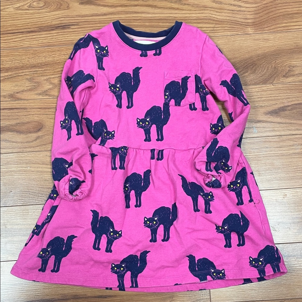 Pink Terry Cloth Dress with Black Cat Print